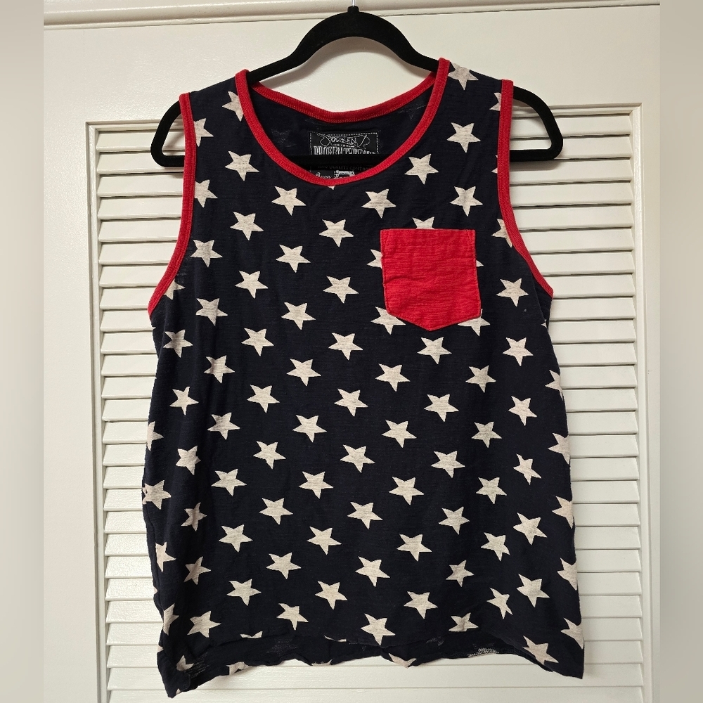 Broken Threads - Men's Red/White/Blue 100% Cotton Star Sleeveless Shirt